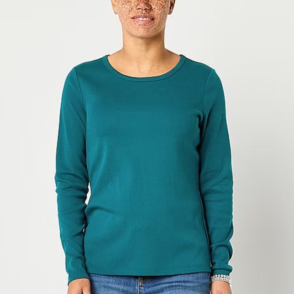 NWT ST JOHN Women's Long Sleeve T-Shirt, Celestial Teal, Large and X-Large